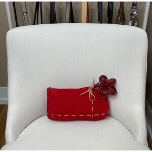 Lancome Red Suede Nude Bow Cosmetic Makeup Bag